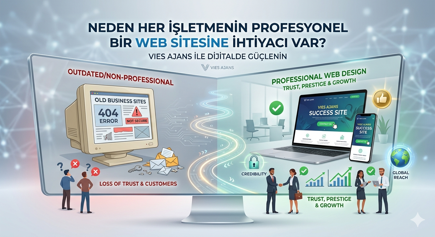 eden her işletmenin profesyonel bir web sitesine ihtiyacı var sorusuna cevap veren Vies Ajans infografiği